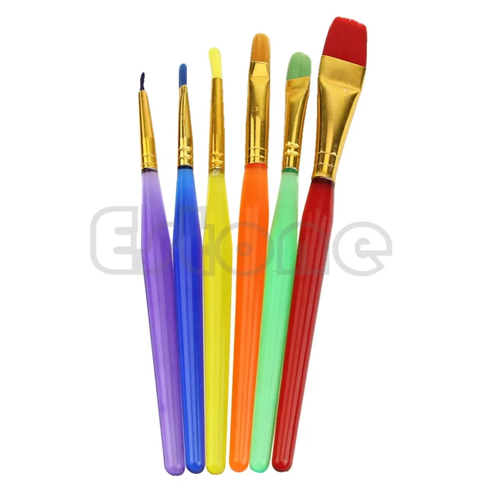 6 Colorful Tip Nylon Child Paint Brushes Nail Brush Art Artist Supplies