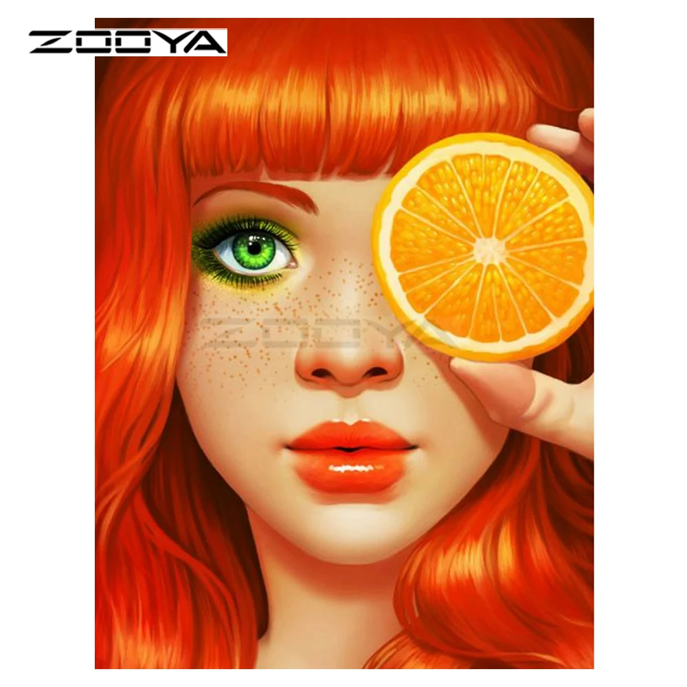 

ZOOYA 5D DIY Diamond Girl Orange Hair Lemon Character Diamond Painting Cross Stitch Square Drill Mosaic Decoration BK1296