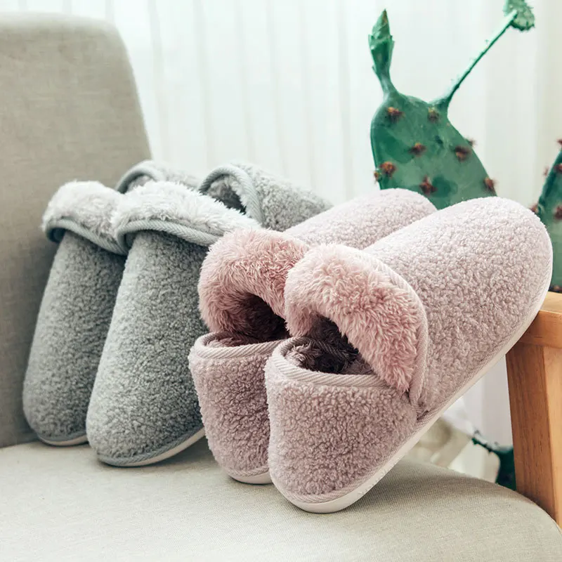 

Keep warm family home cotton slippers Couples plush women shoes Velvet Vintage fashion striated maternity female indoor slippers