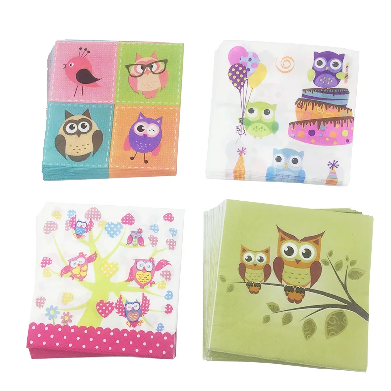 

20pcs/lot New arrival creative printed Lovely Owl Paper Napkins Towel for Birthday New Year Event party Supplies home Decoration