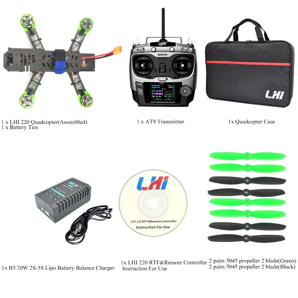 Drone With Camera QAV ZMR 220mm Pk Dji Phantom+ AT9 Radiolink 2.4G Remote Control 1000TVL TS5828 FPV 5.8G 32CH 600mW Quadcopter