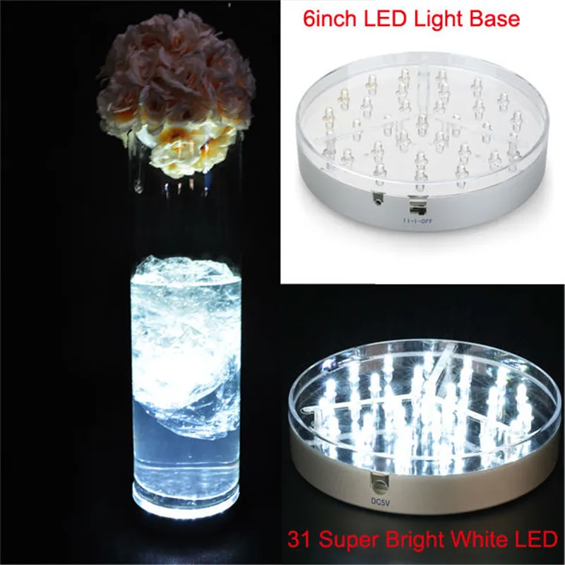 

10pieces/lot Light Base, 6inch Diameter, 31 White Color LEDs, Battery Operated ,Silver Base Mirror Center LED Under Vase Light