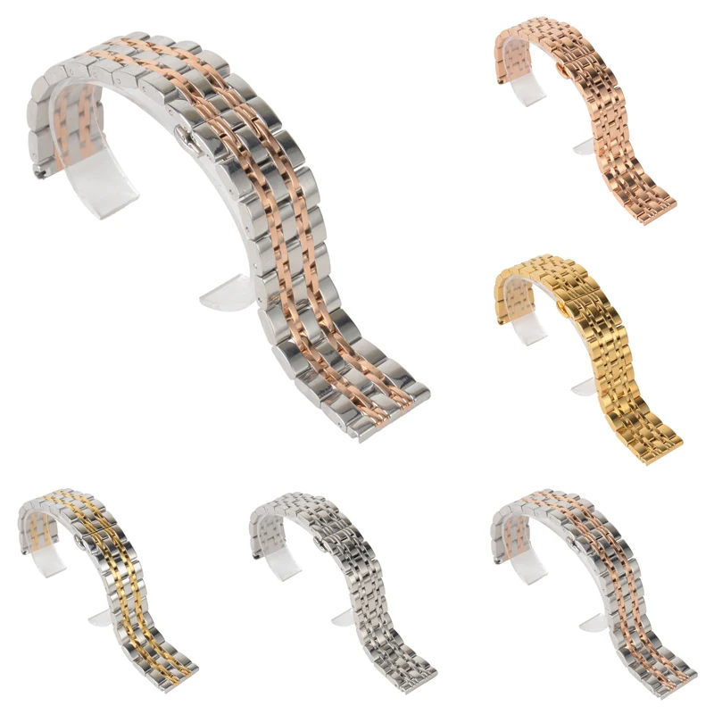 Stainless Steel Buckle Straight End Watch Band Strap Replacement Bracelet New Sliver Gold 18 20 22mm Womens Men Relojes Hombre