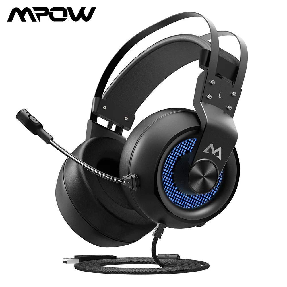 Auriculares juegos Mpow EG3 con cable USB y micrófono, Control de volumen y orejeras para juegos de PC/PS4|Auriculares audífonos| -