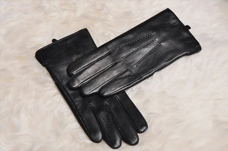 Мужские кожаные перчатки с сенсорным экраном, теплые модные зимние перчатки из натуральной козьей кожи, перчатки для вождения с пятью пальцами M007NC1