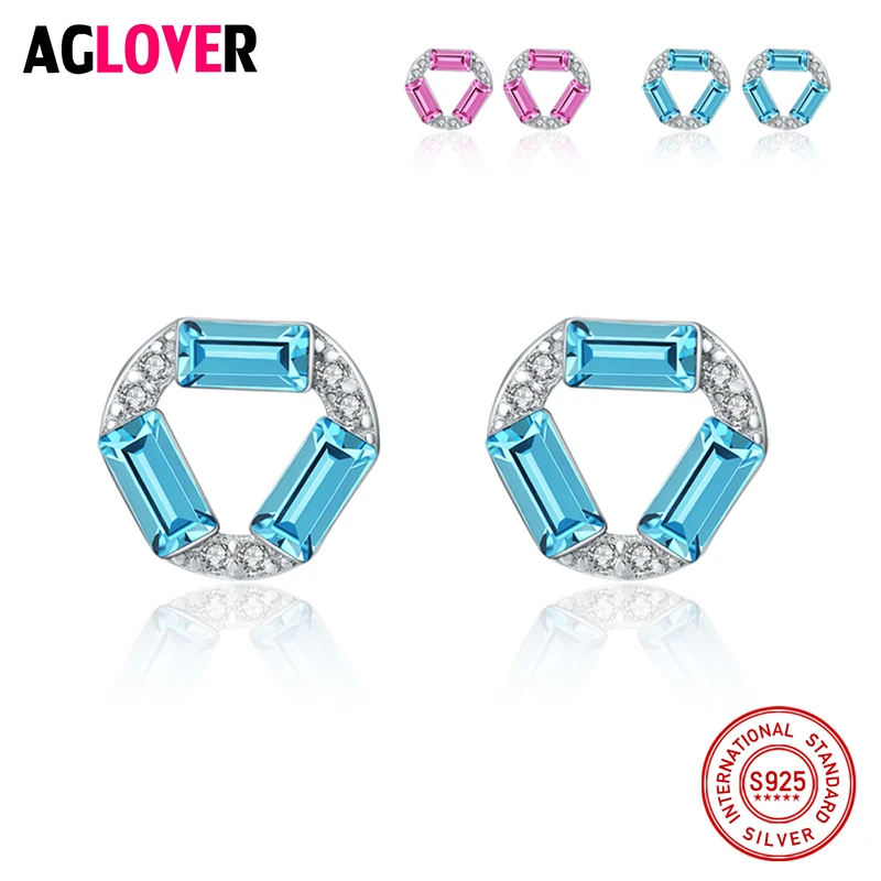 

AGLOVER Brand New 100% 925 Sterling Silver Dazzling Rhombus Stud Earring For Women Fine Jewelry New Year Gift