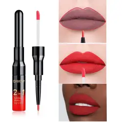 QiBest дважды конец матовый блеск для губ 2 in1 косметический Long Lasting Matte бархат жидкая помада Lipline ручка оттенок Lip Stick