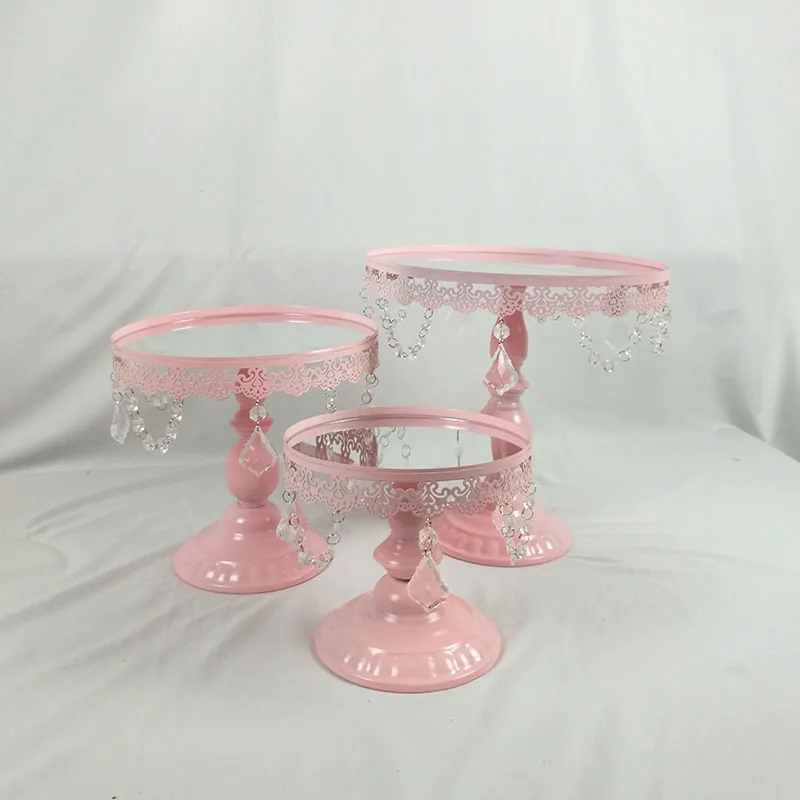 3PCS Pink 3 шт./компл. зеркало Топ торт стенд, Круглый Свадебный десерт, капкейк дисплей - Цвет: 3PCS Pink