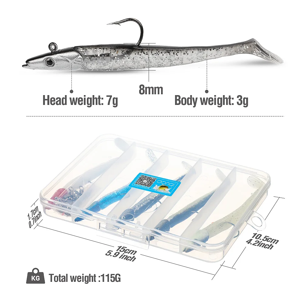 DONQL 5 шт./компл. приманка со свинцовым мягкие рыболовные приманки джиг искусственные силиконовые приманки 10g 3D ангельские глазки с высокое качество привести острый крючок Приманка