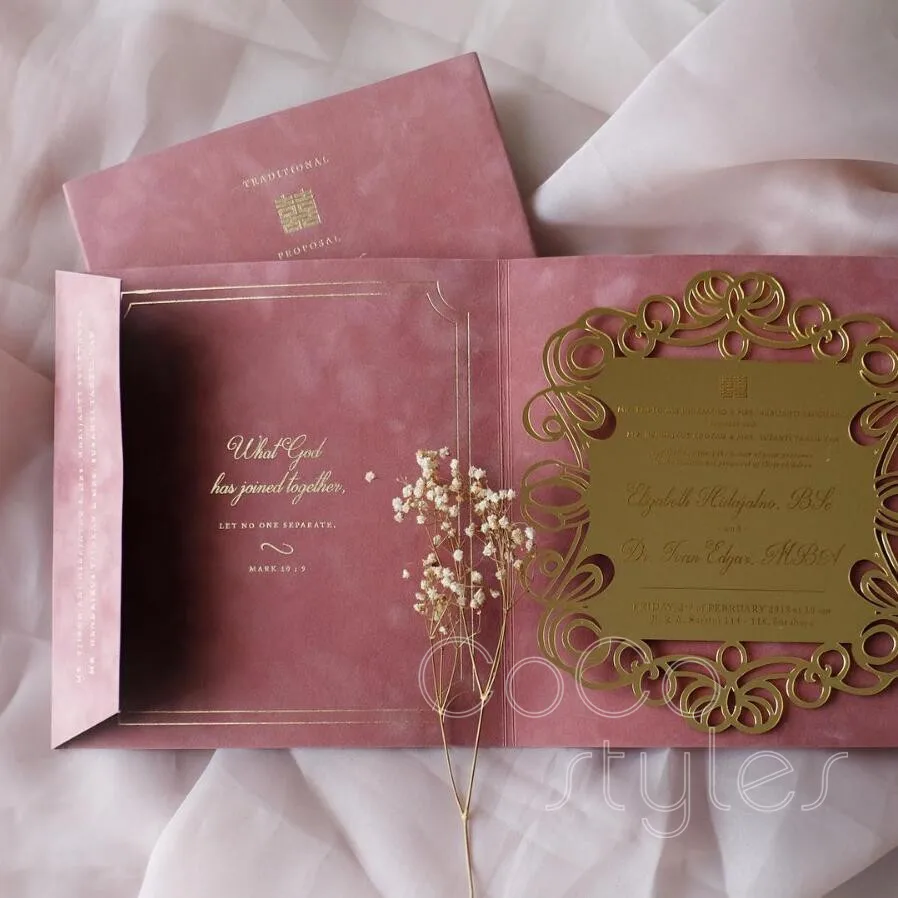  Cocostyles bespoke stunning laser cut mirror acrylic invitation card with foiling paper envelope fo - 32880923461