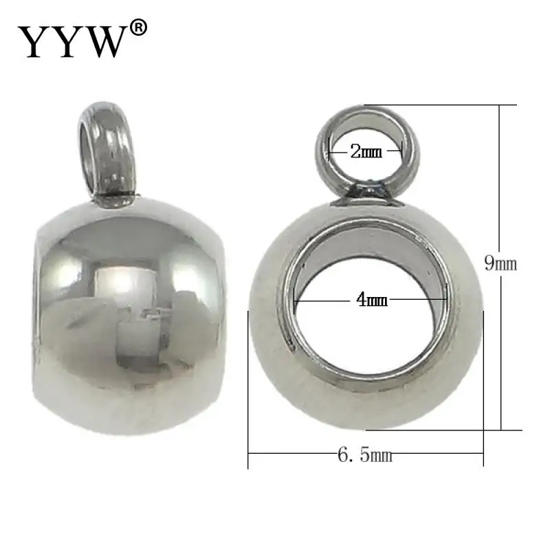 

1000Pcs Stainless Steel Bail Beads Drum Spacer with Loop Hanger Sliding Charm Holder 6.5x9x5mm Hole:2mm 4mm Supplies for Jewelry