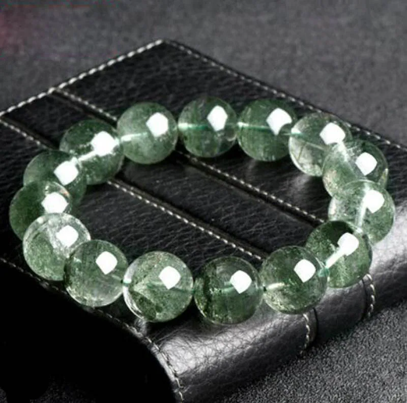 

Natural Green Rutilated Quartz Crystal Round Big Beads Bracelet 16mm AAA