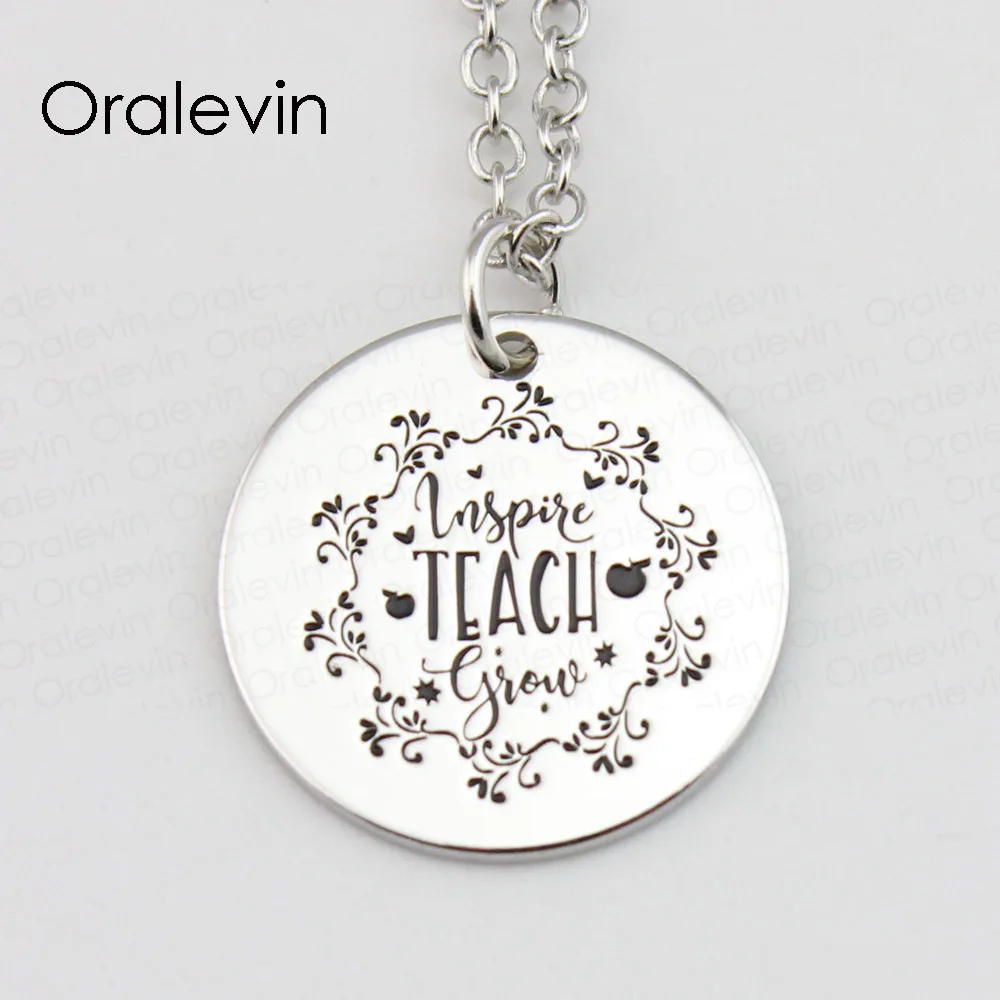 INSPIRE TEACH GROW Pendant Charms Necklace Gift Jewelry