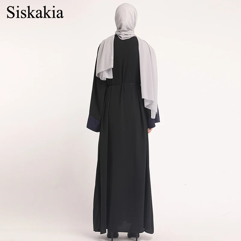 Siskakia мусульманский модный цвет блок сшитый кардиган халат абайя женский