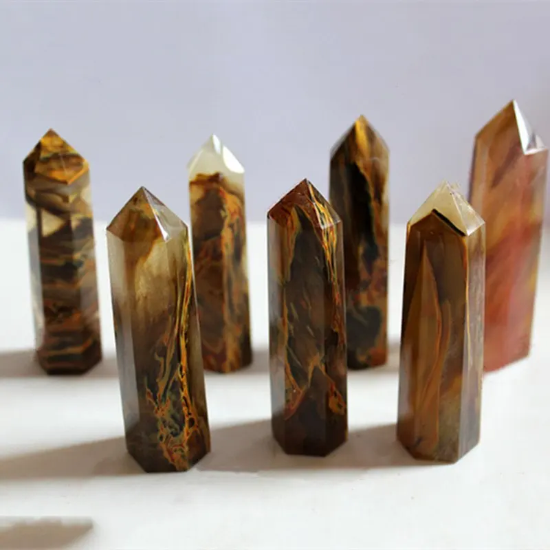 Natural Crystal Striped Tiger Skin Hexagonal Prism 6-9CM Crystal Stone And Minerals FishTank Stone Healing Hexagonal Gemstone