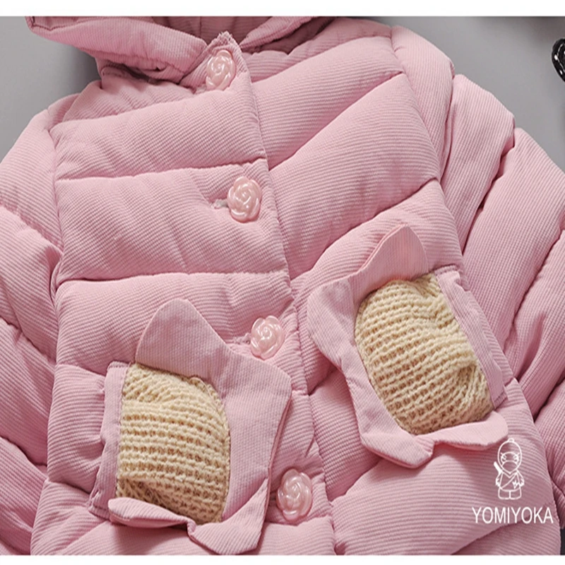 Baby girl Coat In Winter Leisure style Hat the tail flower  Sunflower knit pocket cotton-padded jacket for Kids Children (8)