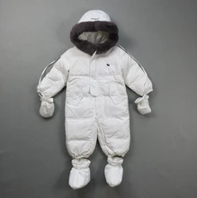 2016 new winter Baby infant boys girls outfits real raccoon fur collar hooded thermal toddler jumpsuits children’s overalls