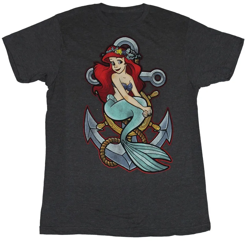 

The Little Mermaid Mens T Shirt Ariel Colorful Image On Anchor For Men Unisex New Fashion Tshirt