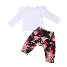 Newborn Baby Girls Floral ruffles Lace Tops T-shirt +Floral Harem Pants Leggings Outfits Clothes Set