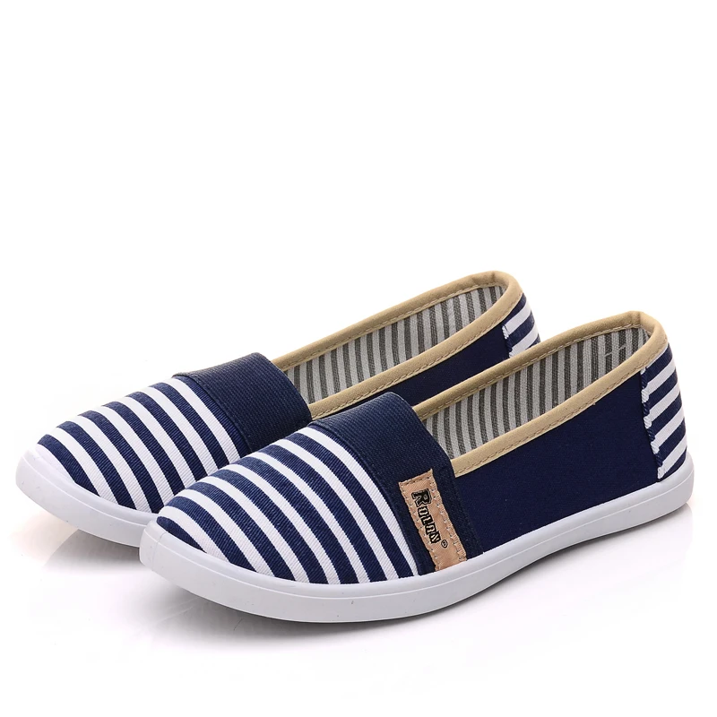 2016 Women Striped Slip On Canvas Shoes Summer Female Pointed Toe ...