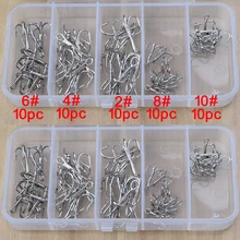 50 шт./лот высокое качество 2#/4#/6#/8#/10# рыболовный крючок черный, серебристый, коричневый джиг большие крючки тройной рукоятки