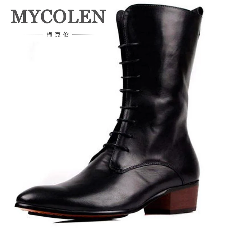 

MYCOLEN Men Genuine Leather Combat Boots Male Motorcycle Punk Boots High Heels Western Boots Men's Shoes Botas Tacticas