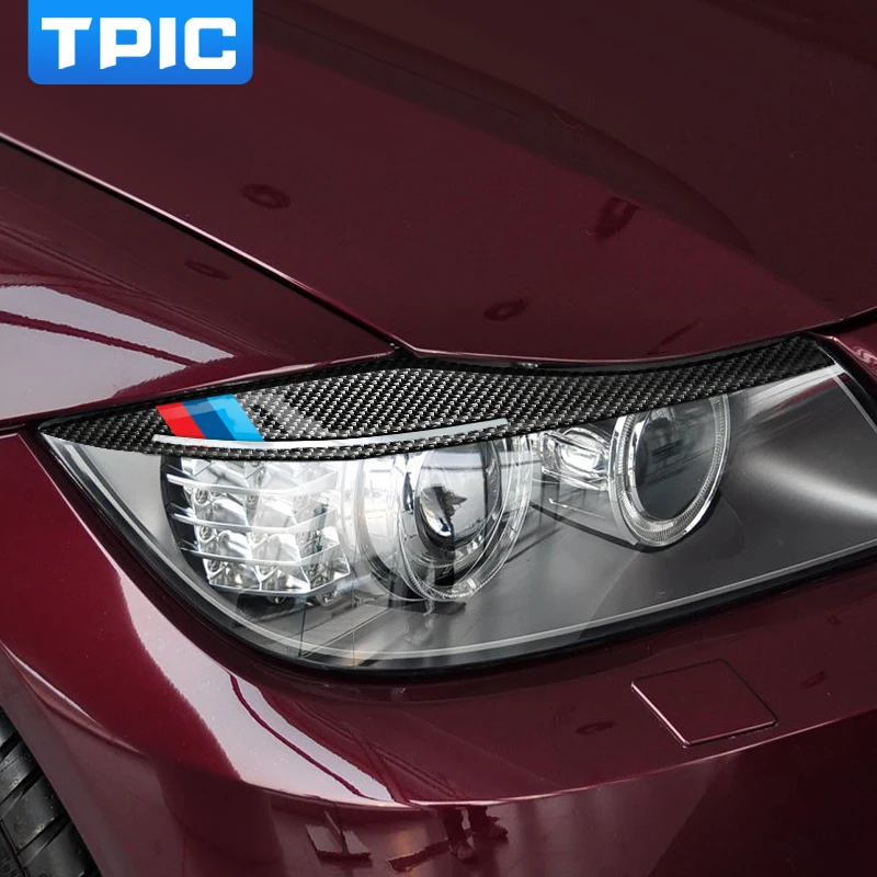 Carbon Fiber Headlight Headlamp Eyebrow Eyelids Cover Trim Sticker Decoration Styling Sticker Headlight Protective Film for 3 Series Headlight Eyelids Trim Eyebrow Stickers Type-B