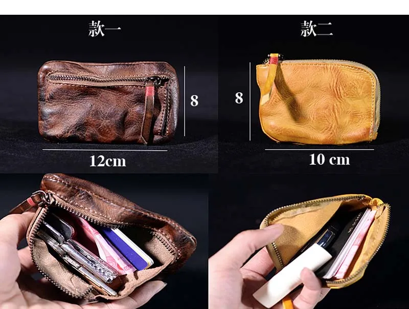 Goedkoop AETOO Eenvoudige retro oude pure lederen sleutel tas mini portemonnee leer rits kleine tas opbergtas vrouwelijke munt zak