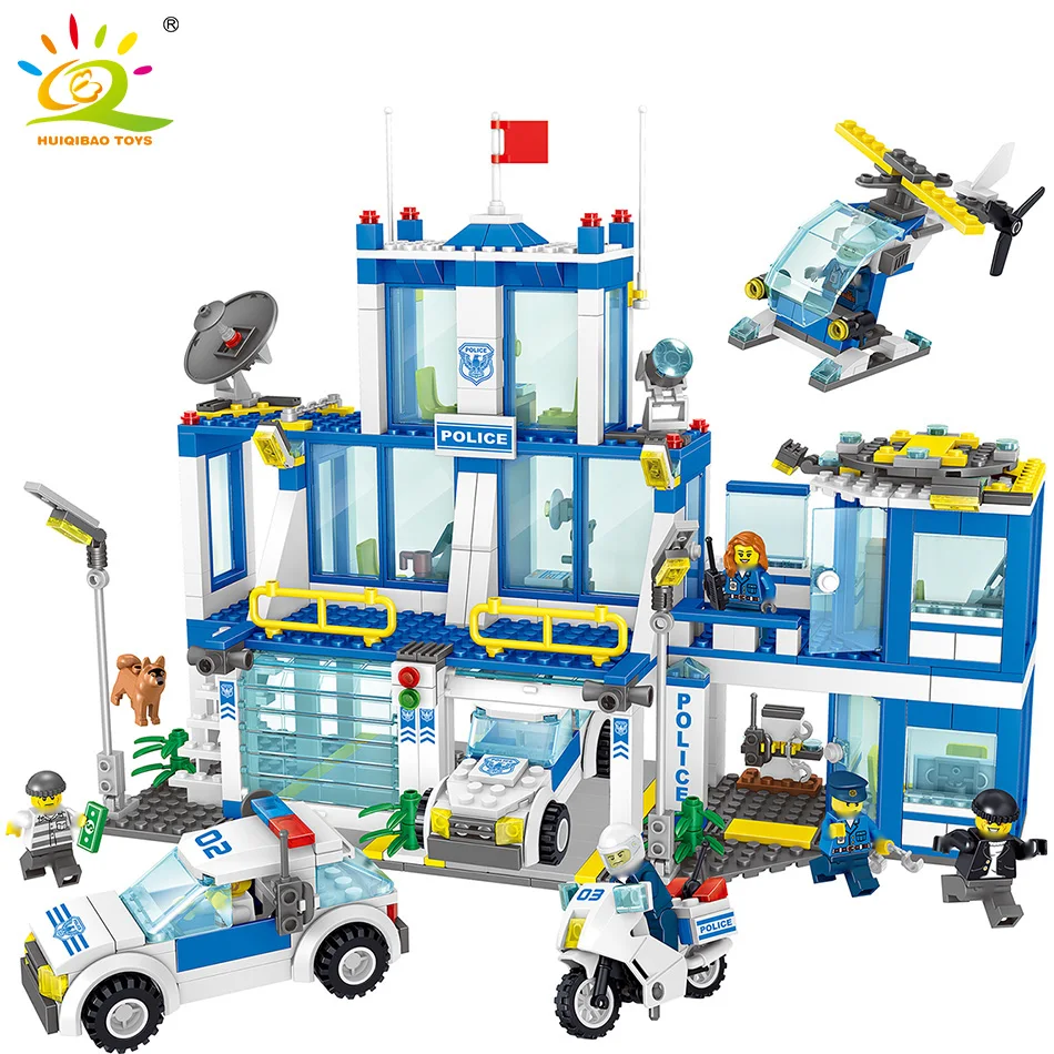 

730Pcs Kenya Police Station Car Helicopter Building Blocks Compatible Legoingly Ciry Police Figures Bricks Children Toys Gifts