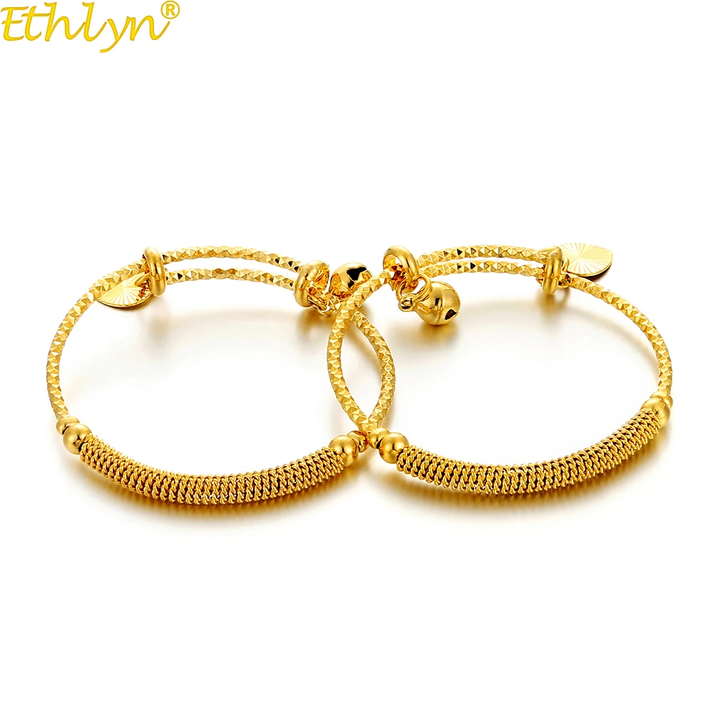 

Ethlyn 2pcs/lot Gold color Bangles for Baby /Toddlers/Infant Bells Bangles Bracelet Jewelry Gifts B149