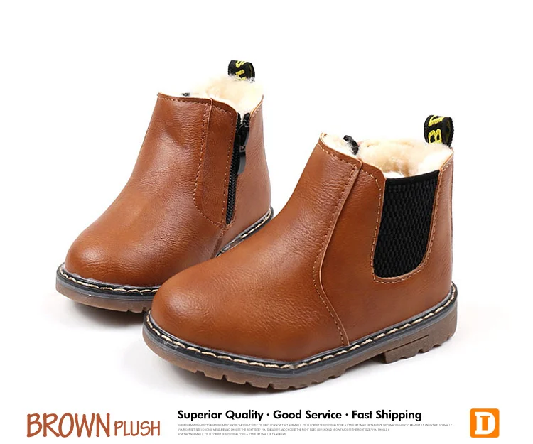 2018 Children Martin Boots Classic Style Plush Kids Boots Snow Pu Leather Warm Winter Shoes Rubber Falt Boys Girls Boots 569 (12)
