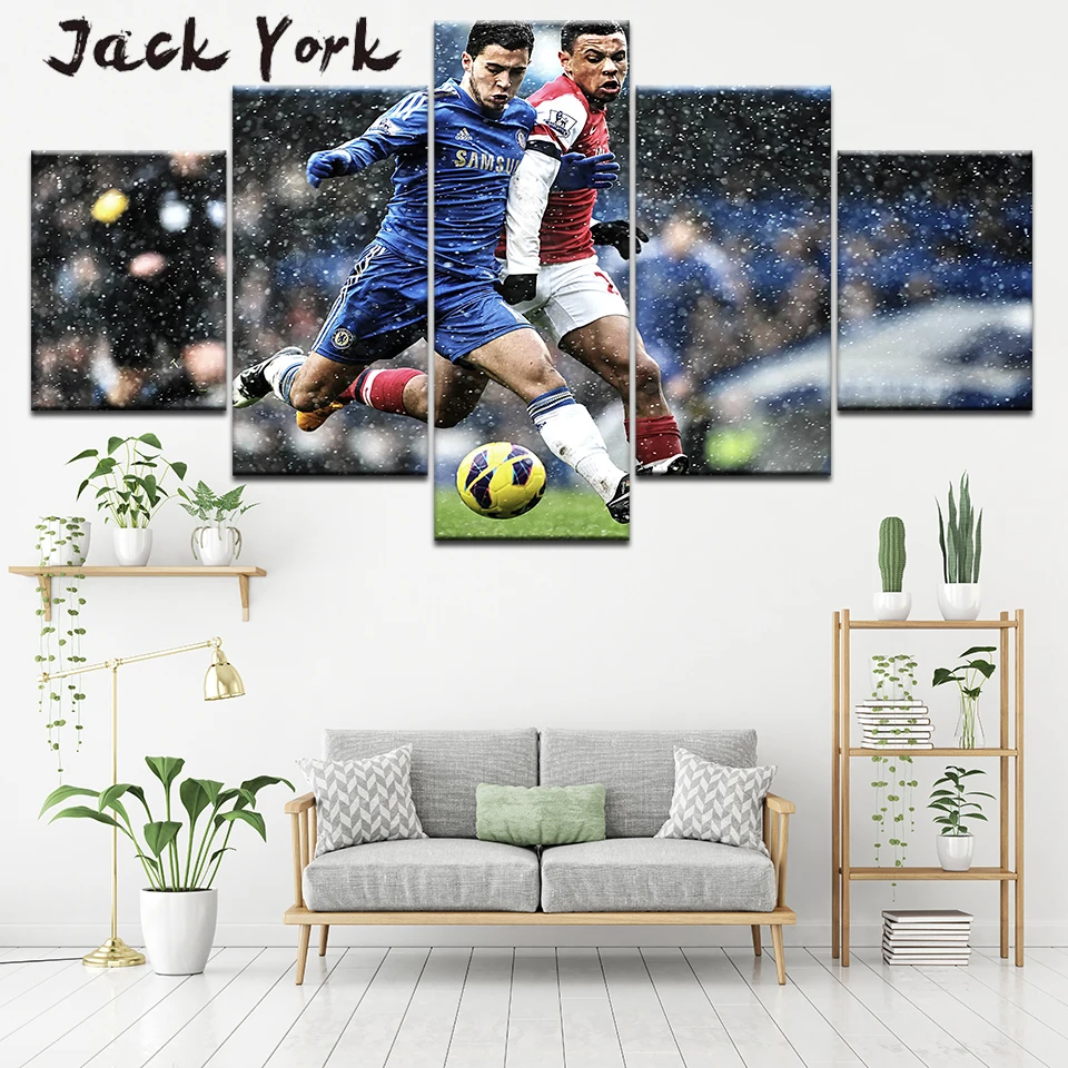 

Canvas Painting kick up a soccer ball 5 Pieces Wall Art Painting Modular Wallpapers Poster Print for living room Home Decor