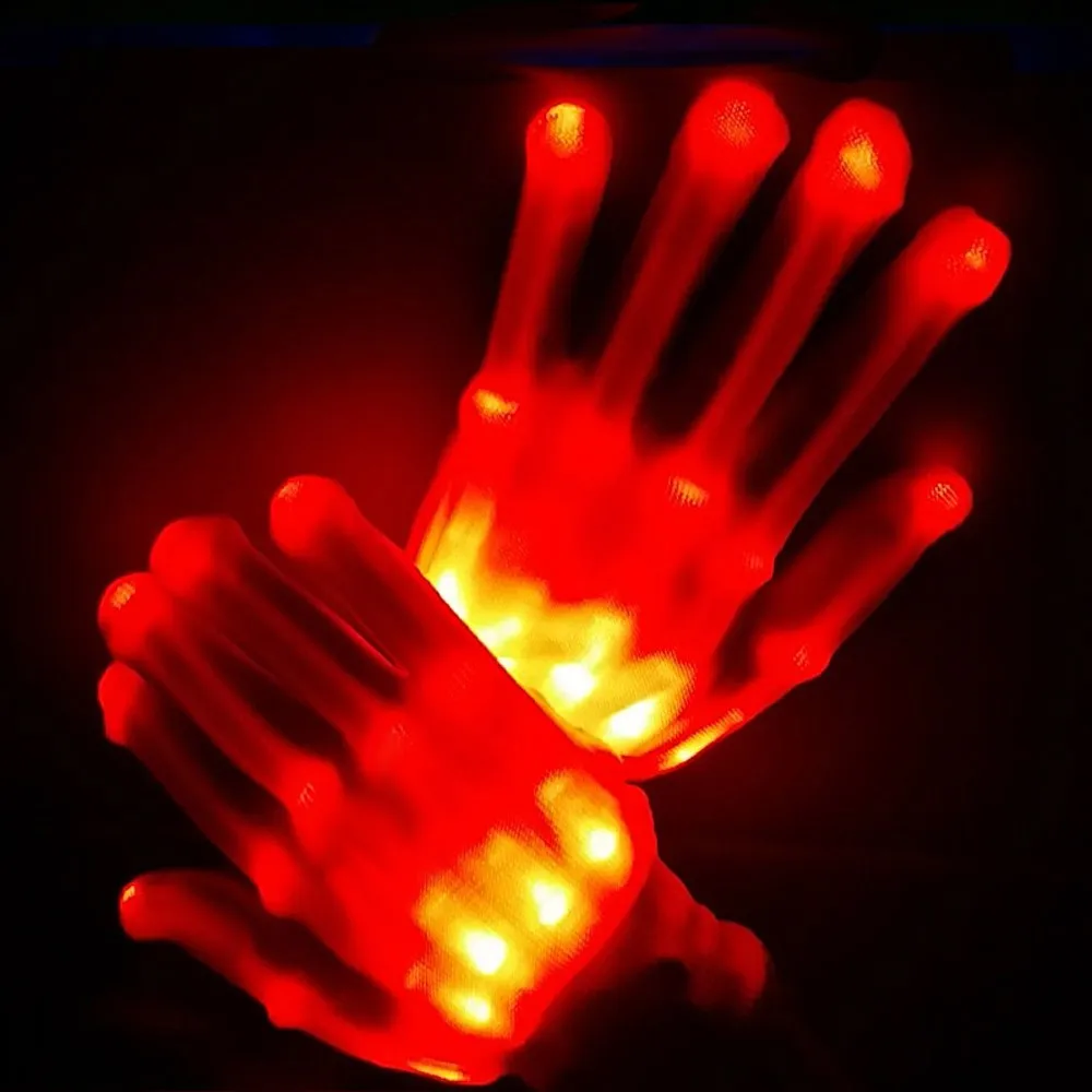 Пара цветные светодиодные перчатки световое украшение для рейва мигающие перчатки для пальцев унисекс скелетная перчатка Женские перчатки hiver#3