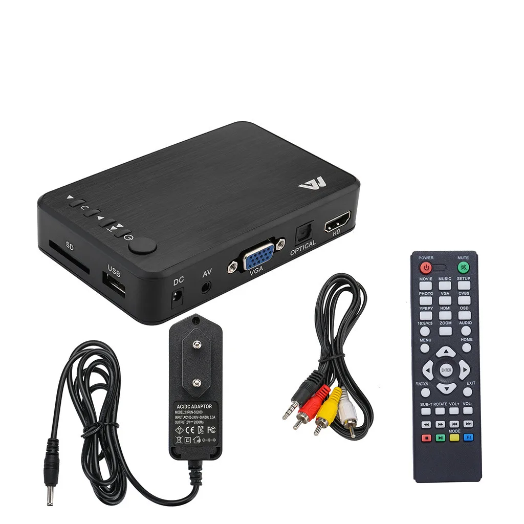 

Mini Full 1080P HD Multi Media Player TV BOX 3 Outputs HDMI/VGA/AV USB & SD Card HDD Player Media Player Center + Remote Control
