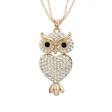 Fanqieliu Vintage Rhinestone Necklace For Women Gold Sweater Chain Animal Owl Pendants Pendant Necklace Female FQL10182 graceful rhinestone alloy sweater chain for women