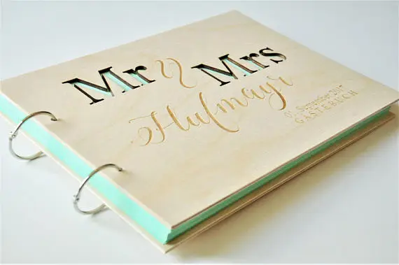 personalized MR&MRS rustic wedding Wooden Guestbooks Memory album engraved Alternative Signature Guest Books