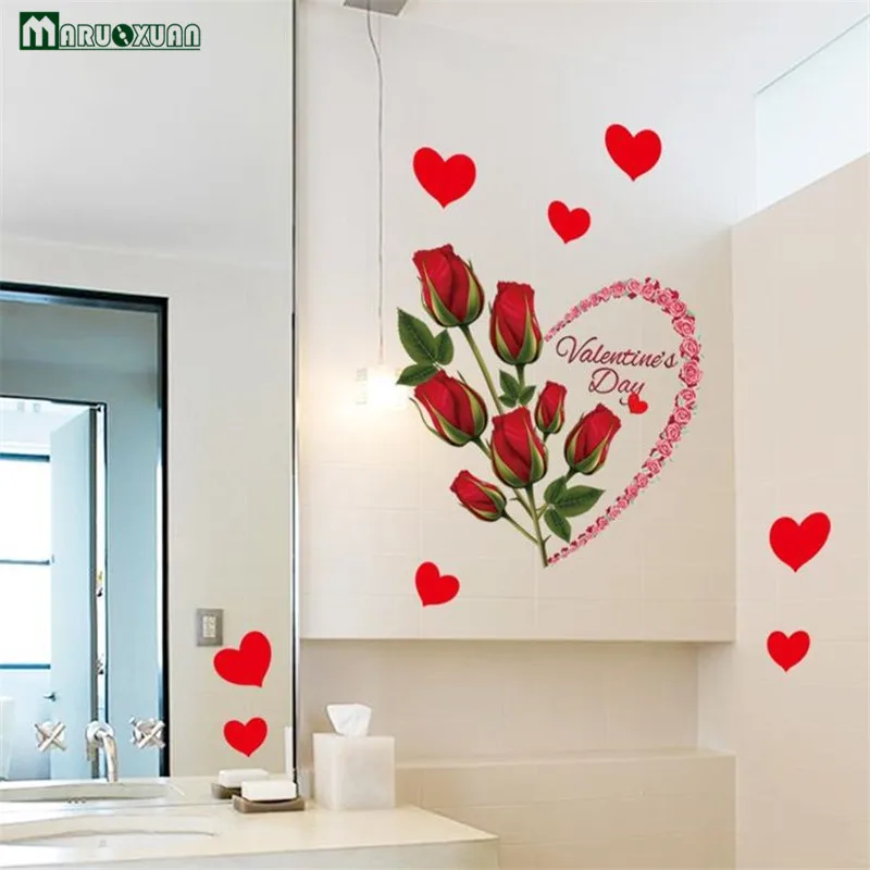 YunXi 3D Love Red Rose Stickers Bedroom Decoration Background Stickers