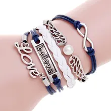 Pulseiras de couro multicamadas aves acredito que O AMOR charm bracelet pulseras hombre femme pulseira masculina pulseiras para mulheres dos homens