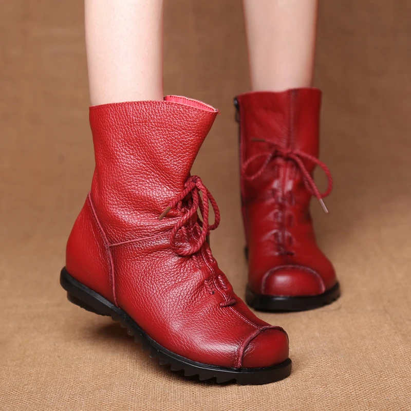 

ABEDAKE BRAND WOMEN GENUINE LEATHER BOOTS CHINESE NATION STYLE FASHION HANDMADE BOOTS ZIP FLAT ATISKID WOMEN SHOES PLUS