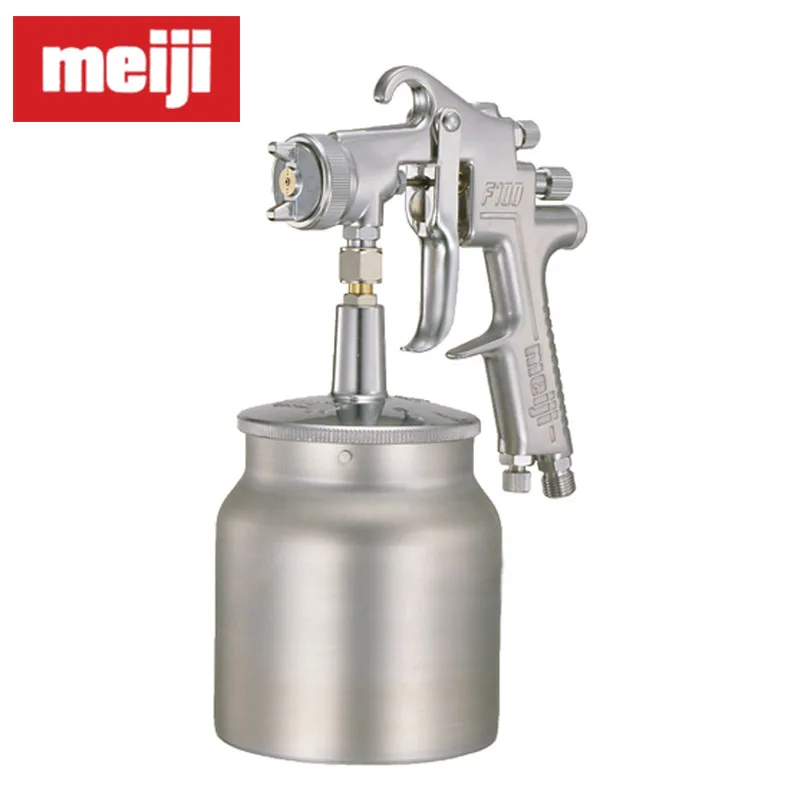 original Japan Meiji F-100-S manual spray gun, F100-S suction feed type painting gun, 1.0 1.3 1.5 1.8mm nozzle size to choose meiji hp