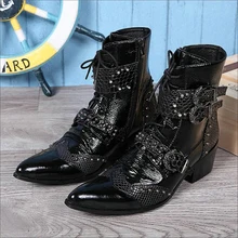 Мужские мотоциклетные ботинки с заклепками; модные мужские ботинки с металлическим носком; ботильоны на молнии; мужские зимние ботинки из натуральной кожи высокого качества