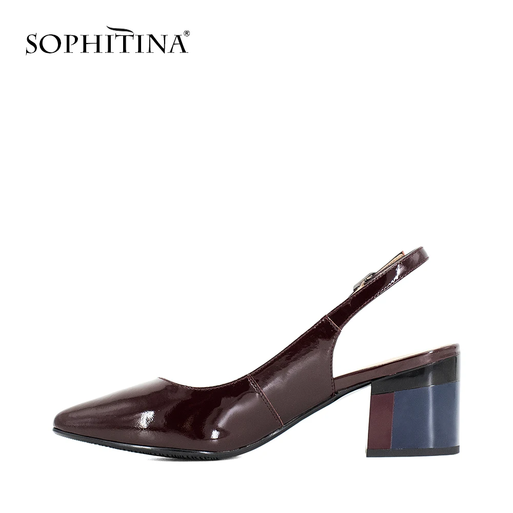SOPHITINA أحذية براءات الاختراع والجلود مثير حزب سيدة الصنادل وأشار اصبع القدم مضخات الملونة كعب مربع مشبك حزام الكلاسيكية أحذية S23