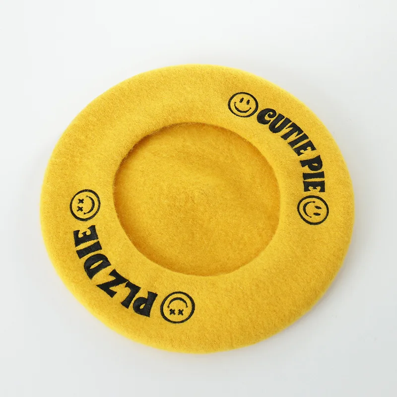 Autumn winter new smiley face embroidery wool hats painter cap ladies fashion berets hat woolen hat  girls beret caps for women