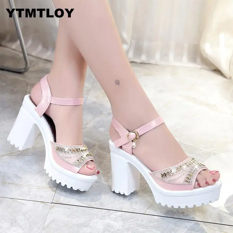 

2019 New Woman Platform Sandals Summer Open Toe High Heels Female Leather Shoes Ladies Comfortable Sexy Summer Strap Heels