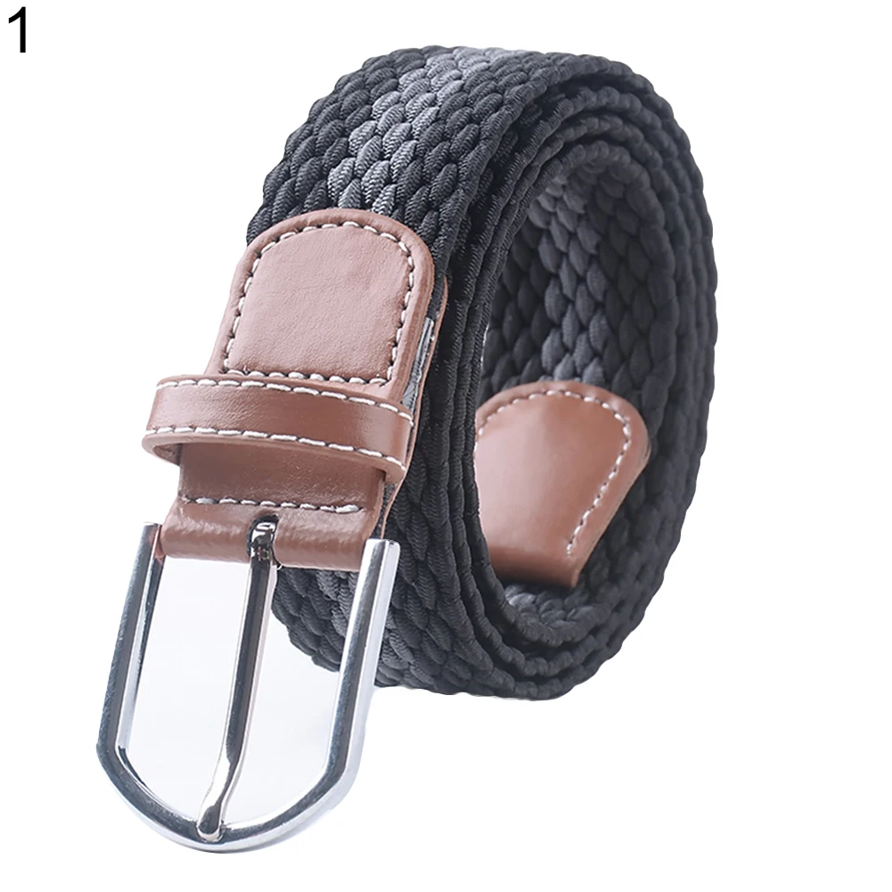 Fashion Striped Men Elastic Braided Woven Stretch Buckle Belt Strap Waistbandbelt strapbuckle