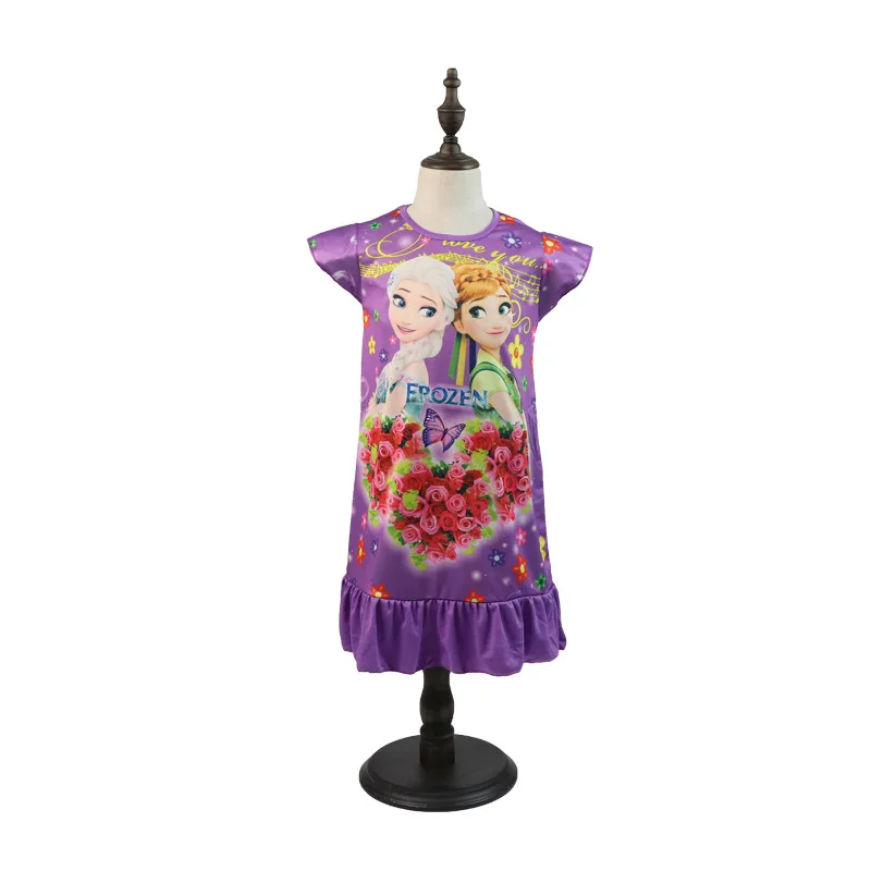 New Anna Elsa Children pajamas Summer Girls Baby Pajamas Cotton Princess girl Nightgown Home clothes Girl Sleepwear - Color: Purple