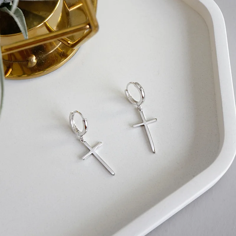 925 пробы серебряные ювелирные изделия крест клип серьги для женщин чистого 925 серебряные серьги Brincos Pendientes de plata