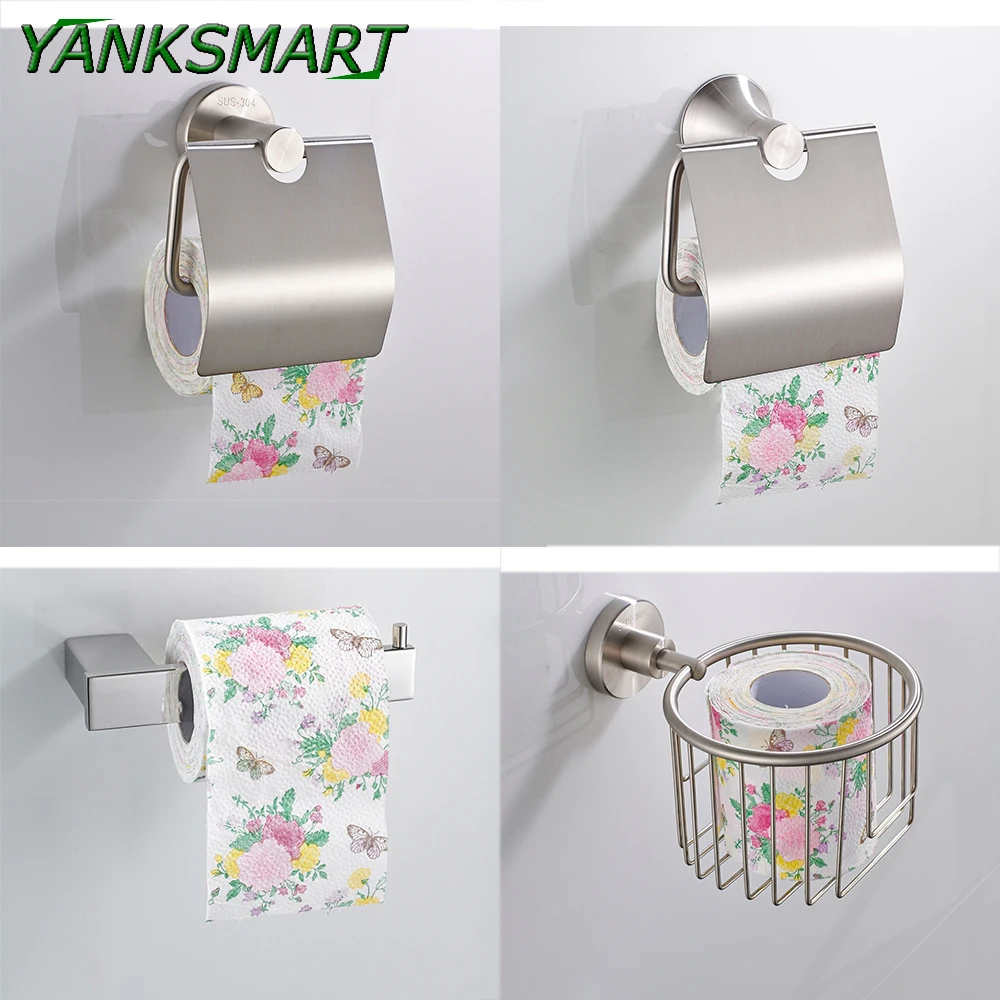 

YANKSMAR Wall Mounted Nickel Brushed Chrome Stainless steel Toilet Paper hanging Basket Holders Bathroom Hardware Accessories
