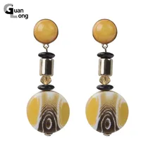 GuanLong Uzun Büyük Akrilik Reçine Moda Damla Küpe Kadınlar için Büyük Geometrik Yuvarlak Metal Sarkan Küpe Vintage Takı