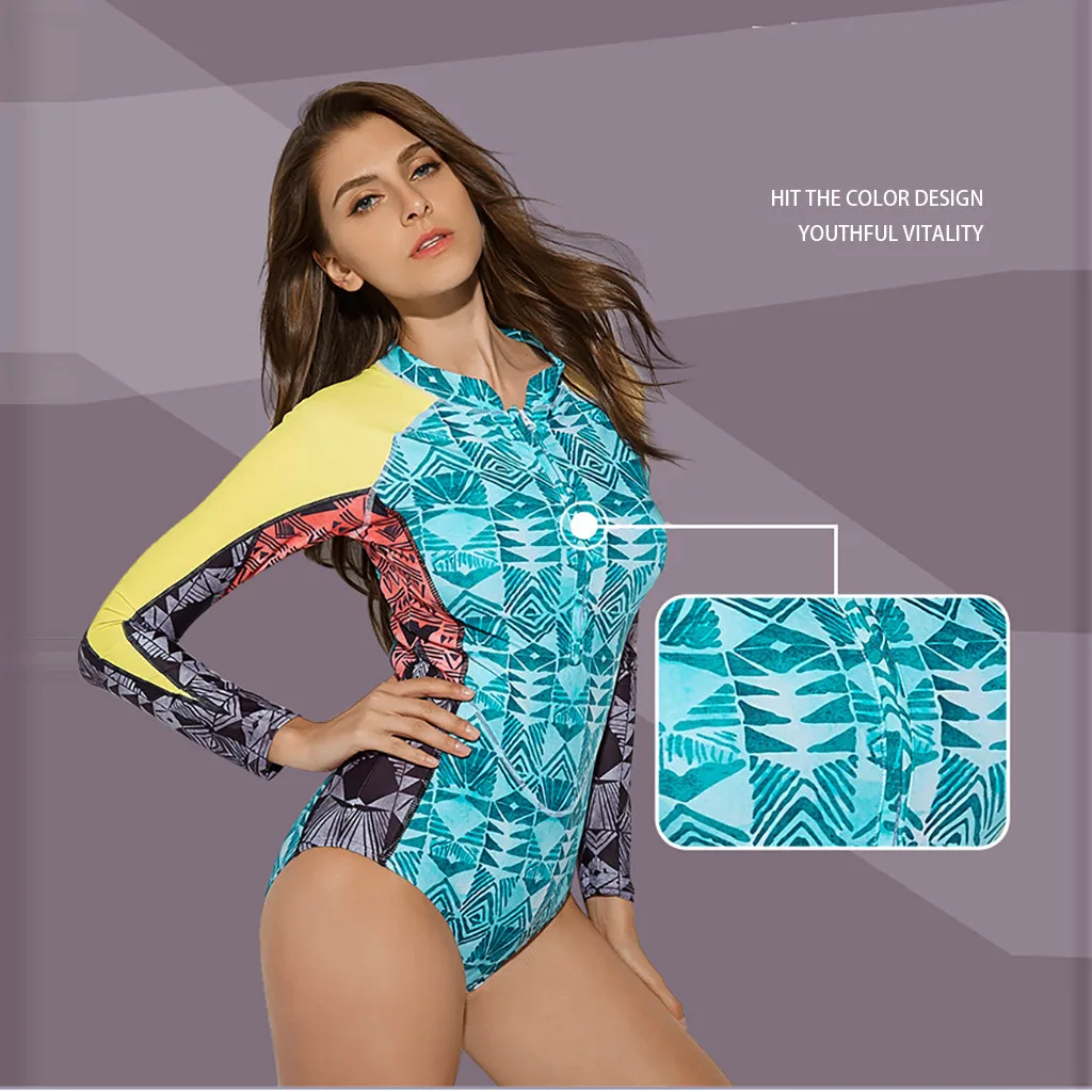 Стиль женский солнцезащитный гидрокостюм для серфинга и дайвинга цельный комбинезон для подводного плавания на молнии с принтом